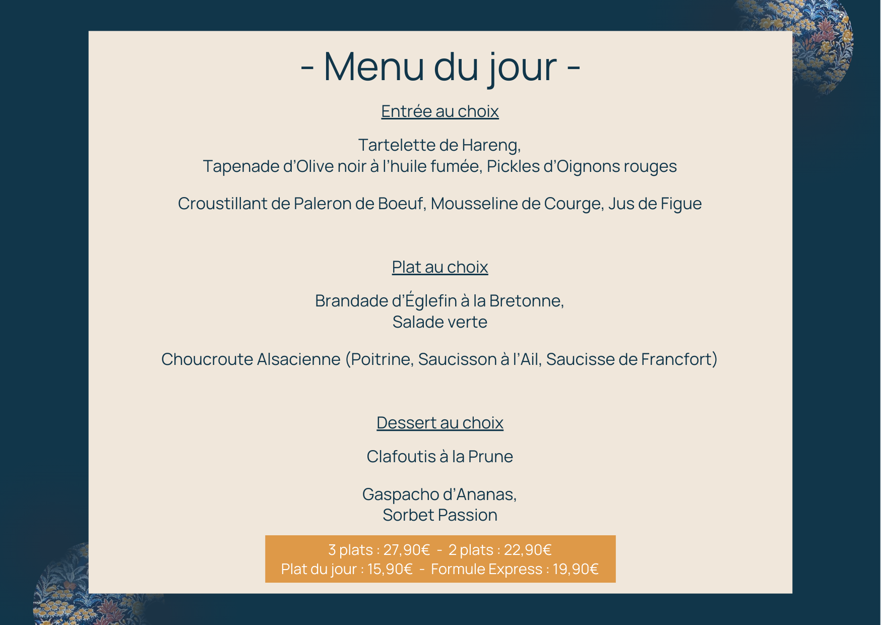 Menu restaurant A lImage Sainte Anne 2